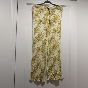Rip Curl Cream Wide-Leg Pants with Olive Leaf Print